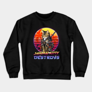 Funny Anime Manga Samurai Kitty Neko Destroys Crewneck Sweatshirt